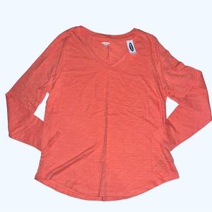 NWT Old Navy Coral Orange V Neck Knit Shirt Sz L